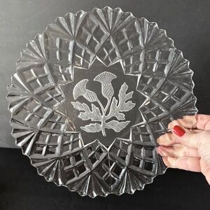 Set of 6 Antique EAPG Thistle Dinner Plates 10.5” Frosted Cut Glass Ruffled Rim